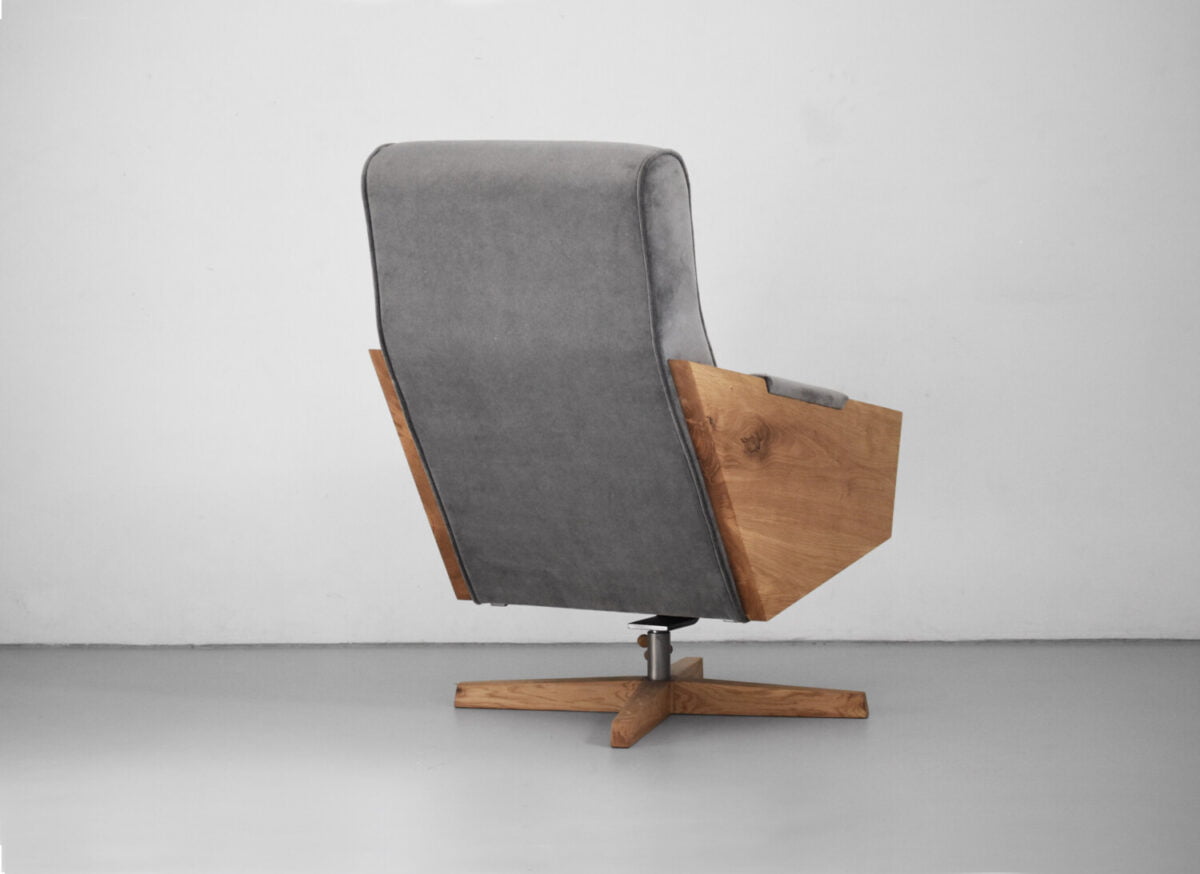 designerski drewniany fotel Eni polski design